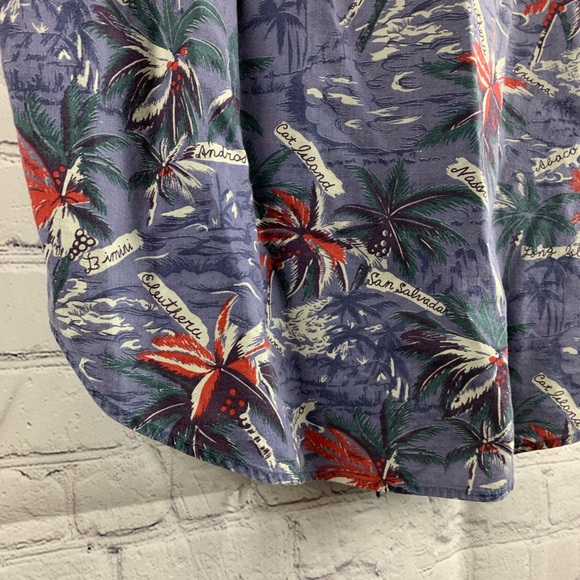 VINTAGE ISLAND SOUL Hawaiian Shirt Blue with Red & Green Palm Trees - Picture 7 of 7